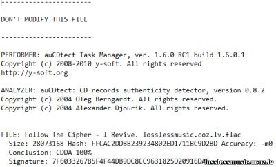 Follow The Cipher - I Revive. FLAC, 2019 - детектор Follow The Cipher - I Revive. FLAC, 2019 - детектор